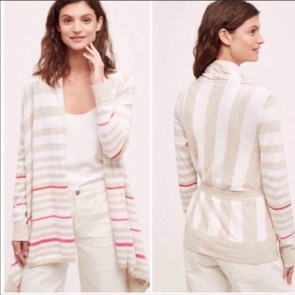 Anthropologie Moth Striped Belted Cardigan Sweater XS